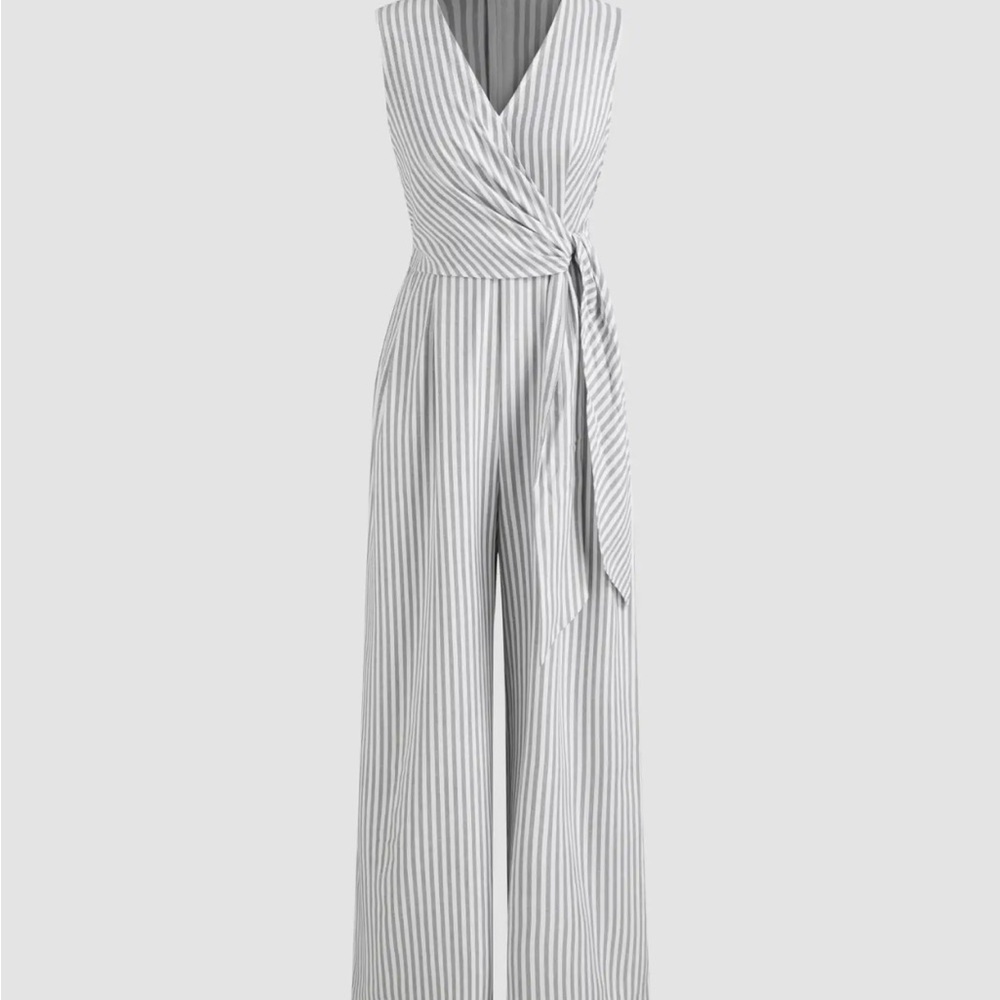 Gray and White Striped Sleeveless Top